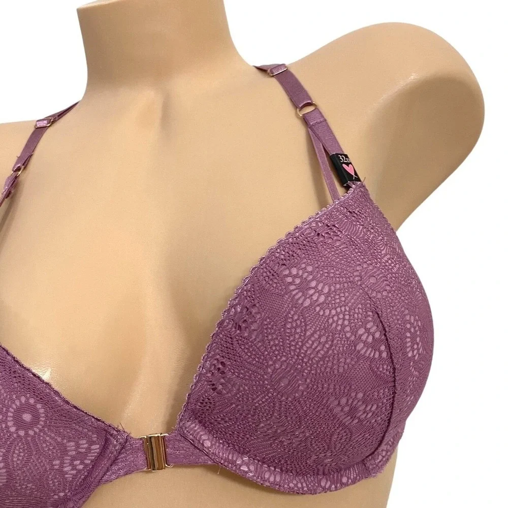 VICTORIAS SECRET 32D Very Sexy Chantilly Push Up Front-Close Bra‎ Mauve Lace NEW
